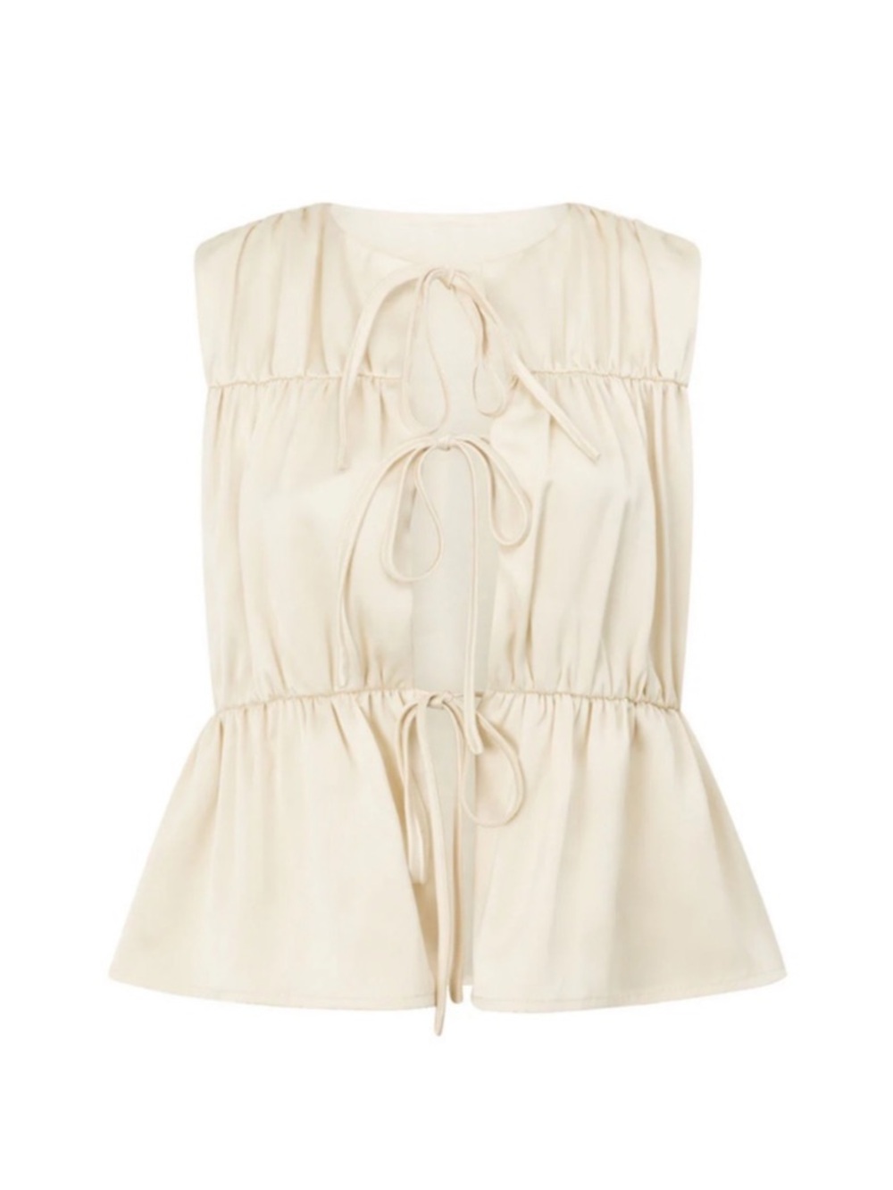 NWT SABO Juliette Top 3XL XXXL Ruched Paneled Front Tie Cream Satin Top